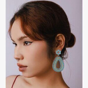 NEW Blue and Green Floral MOD Retro 70's Acrylic Drop Earrings